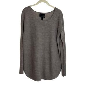 Cynthia Rowley Womens Sweater Large Taupe Scoop Neck Long Sleeve Merino Wool